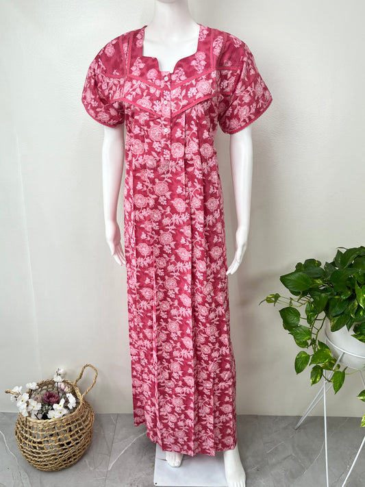 Pink Pure Cotton Nightgown Soft & Comfortable