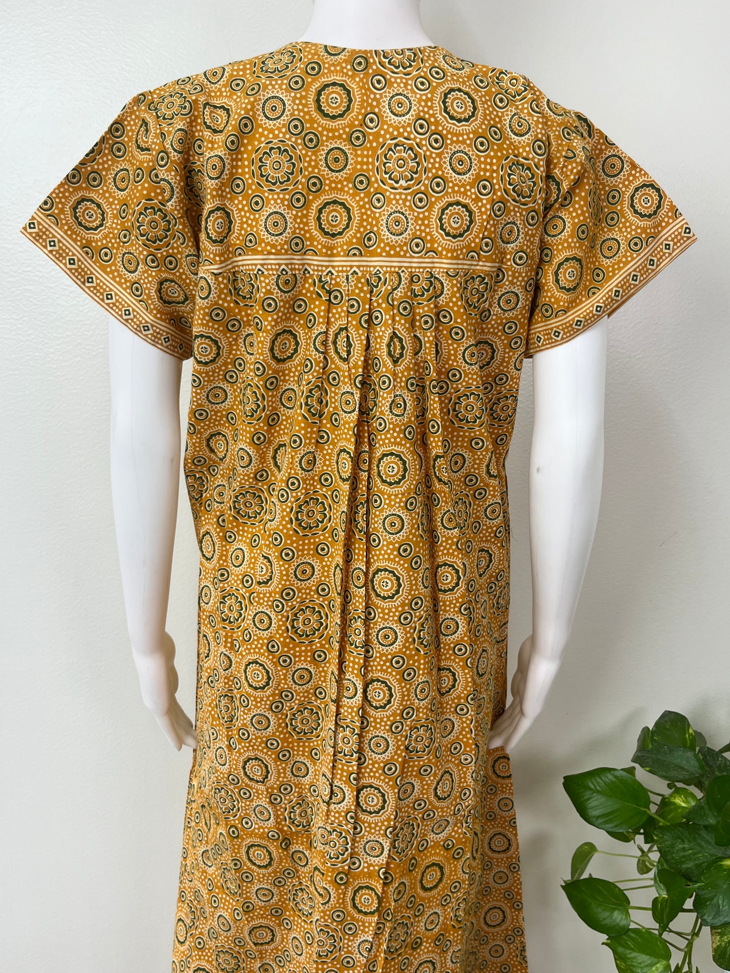 Mustard Ajrak Printed 100% Cotton Nighty