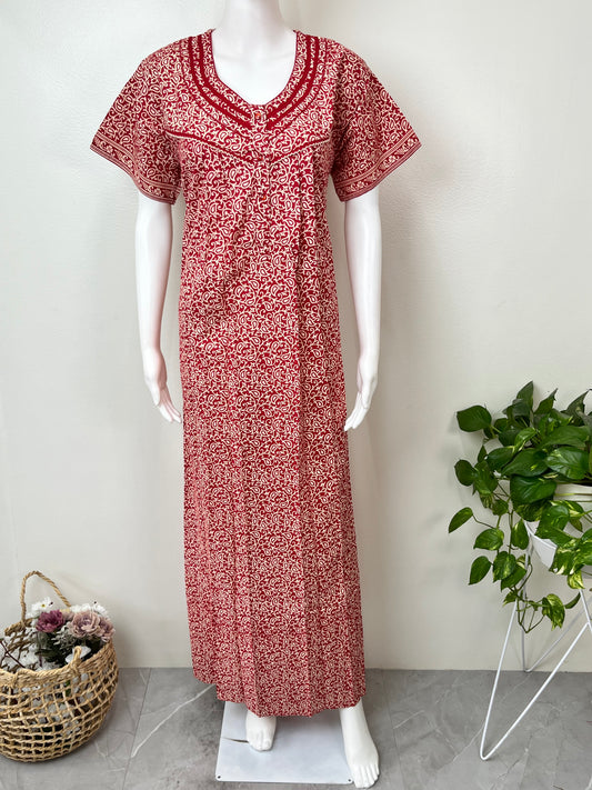 Red Pure Cotton Nighty Elegant & Breathable