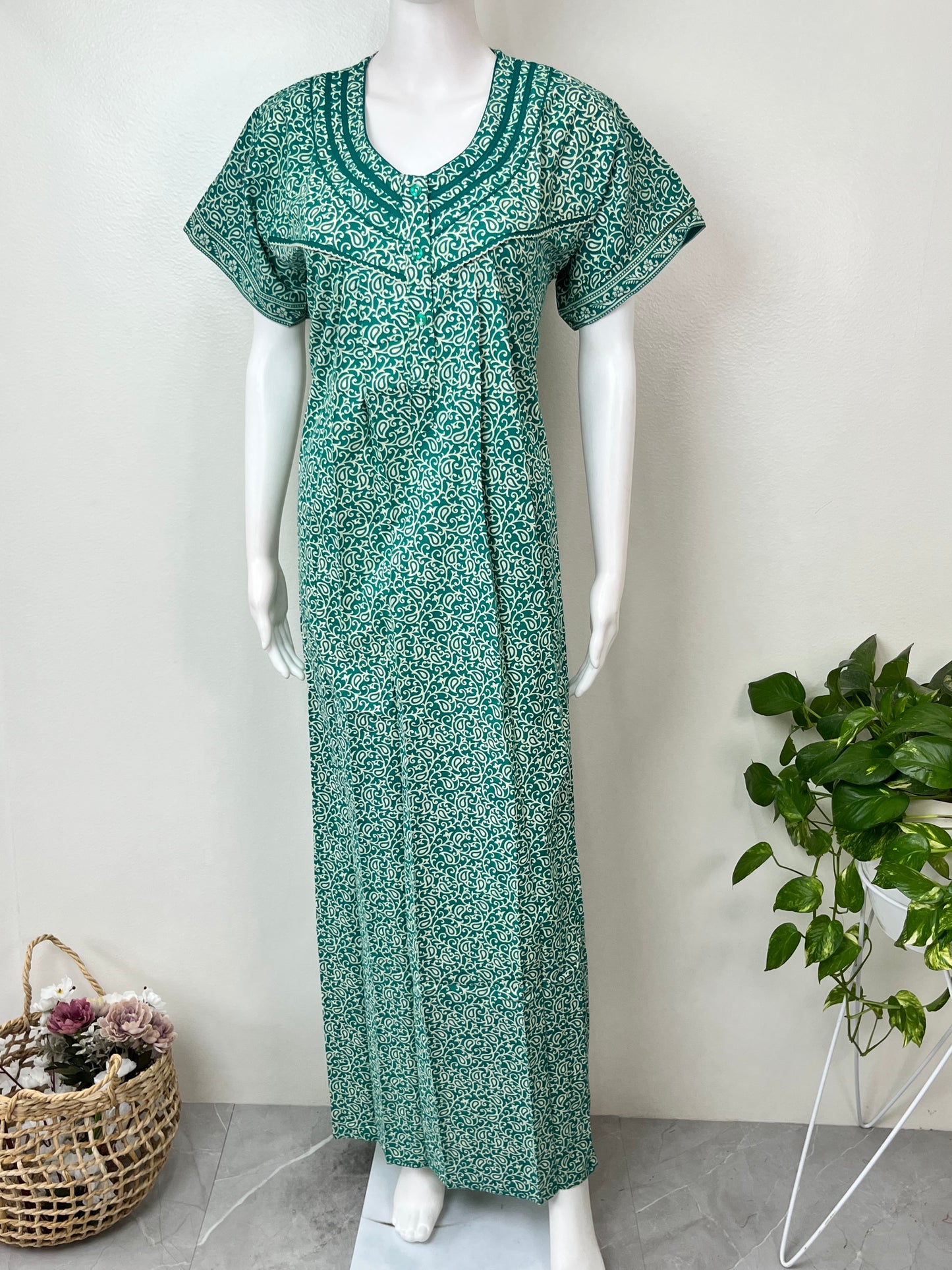 Sea Green Pure Cotton Nightgown Soft & Comfortable