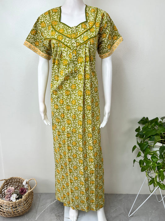 Sage Green Pleated 100% Cotton Nighty