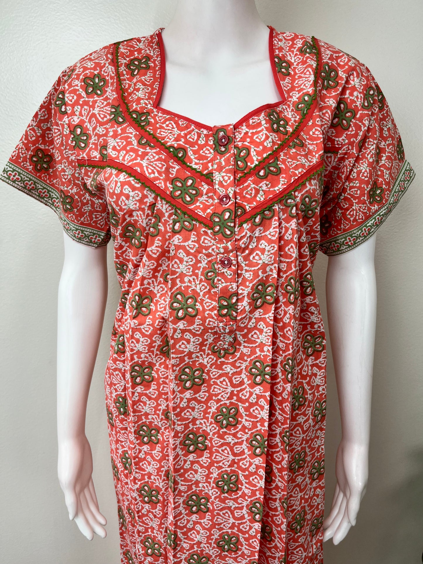Orange Floral Pure Cotton Nighty for Women
