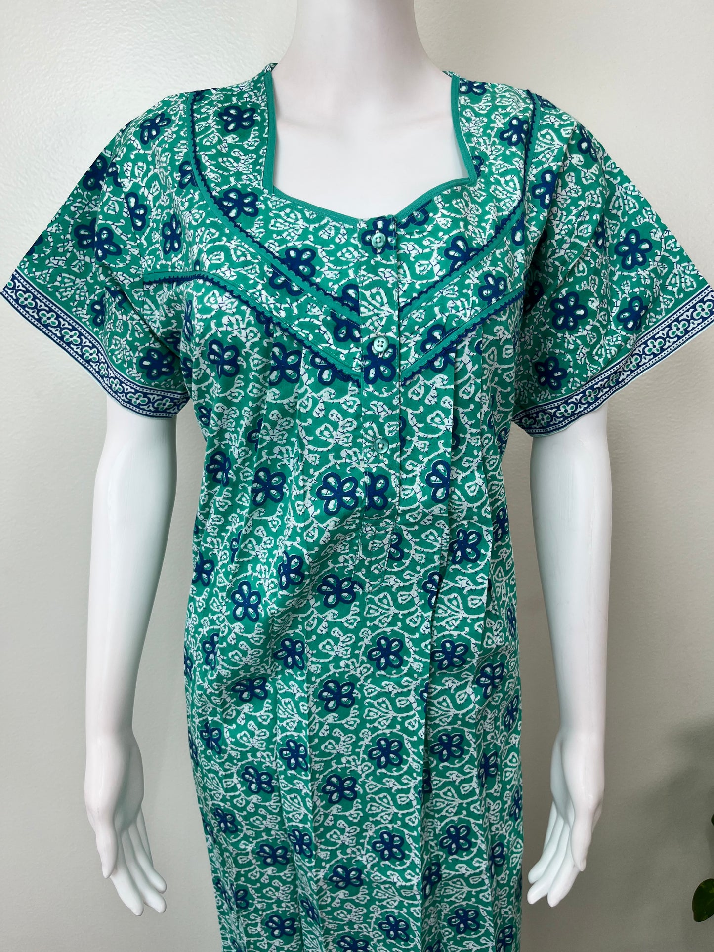 Turquoise Pure Cotton Nightgown for Women