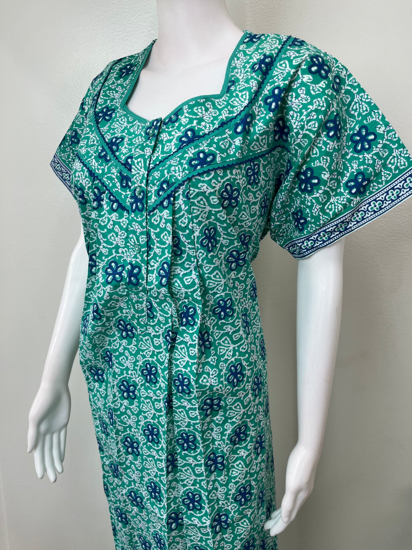 Turquoise Pure Cotton Nightgown for Women