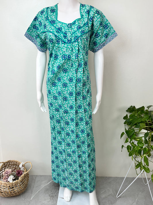 Turquoise Pure Cotton Nightgown for Women