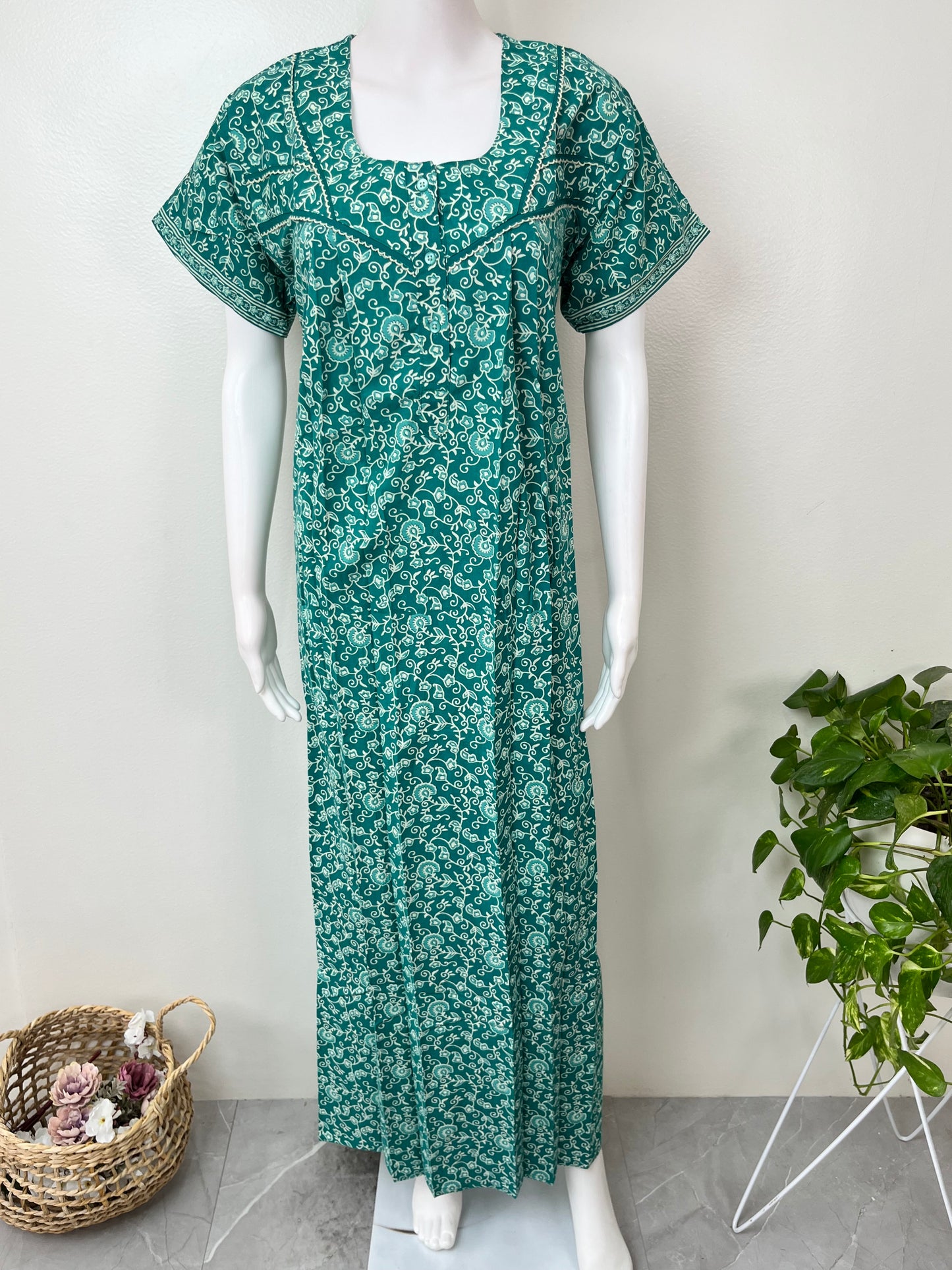 Teal Pure Cotton Women's Nightgown