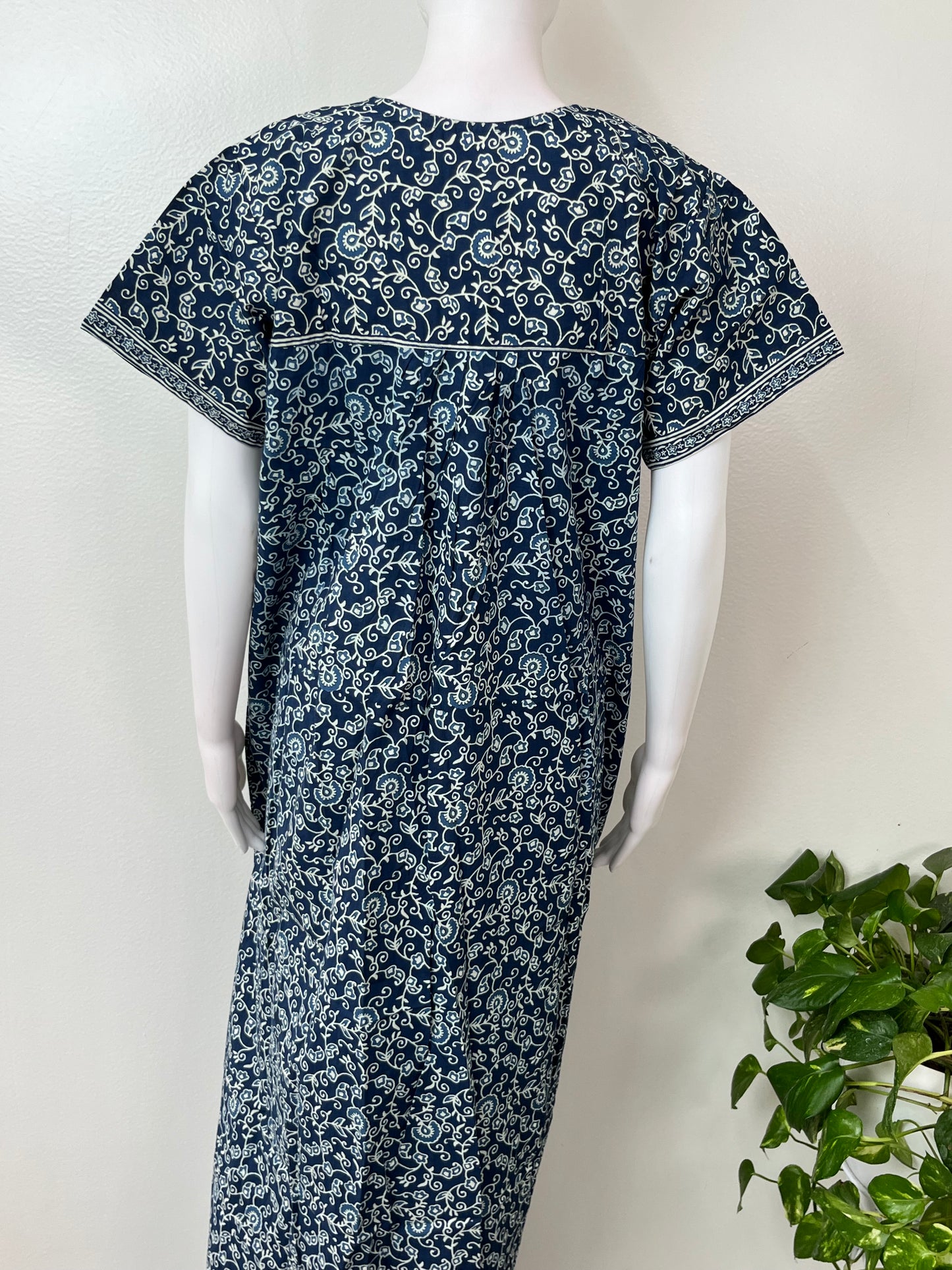 Navy Blue Printed 100% Cotton Nightgown