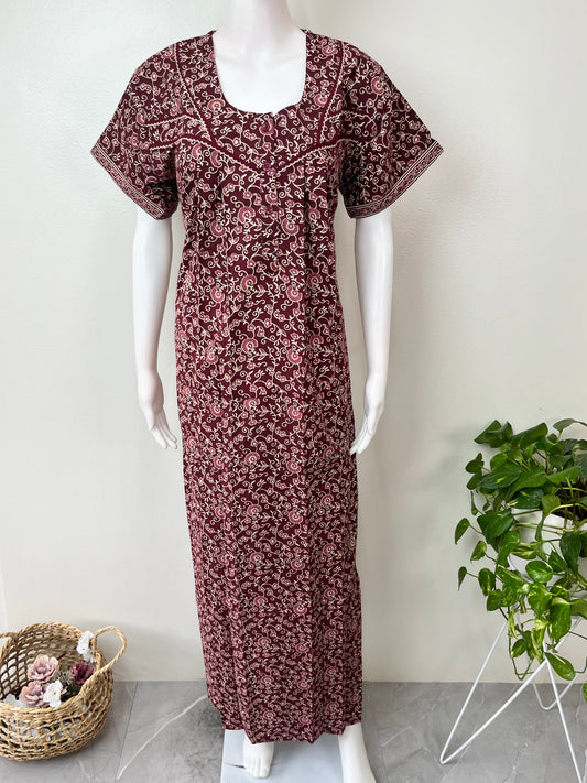 Wine Pure Cotton Nighty Soft & Comfortable