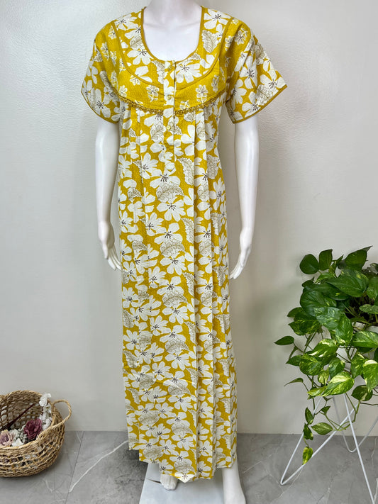 Yellow 100% Cotton Nightgown for Women