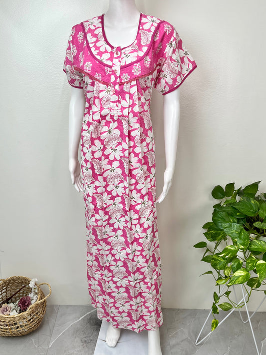 Pink Floral Printed 100% Cotton Nighty