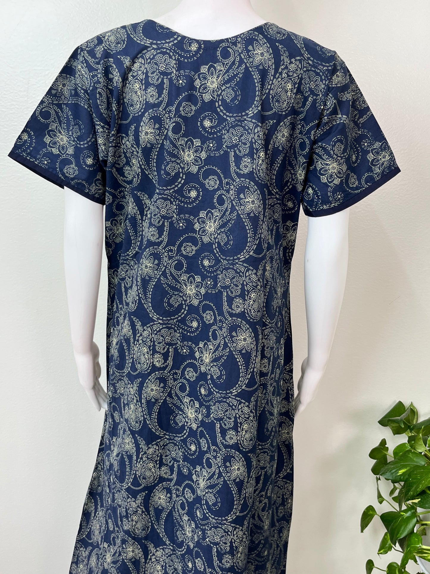 Navy Blue A-Line Pure Cotton Nighty