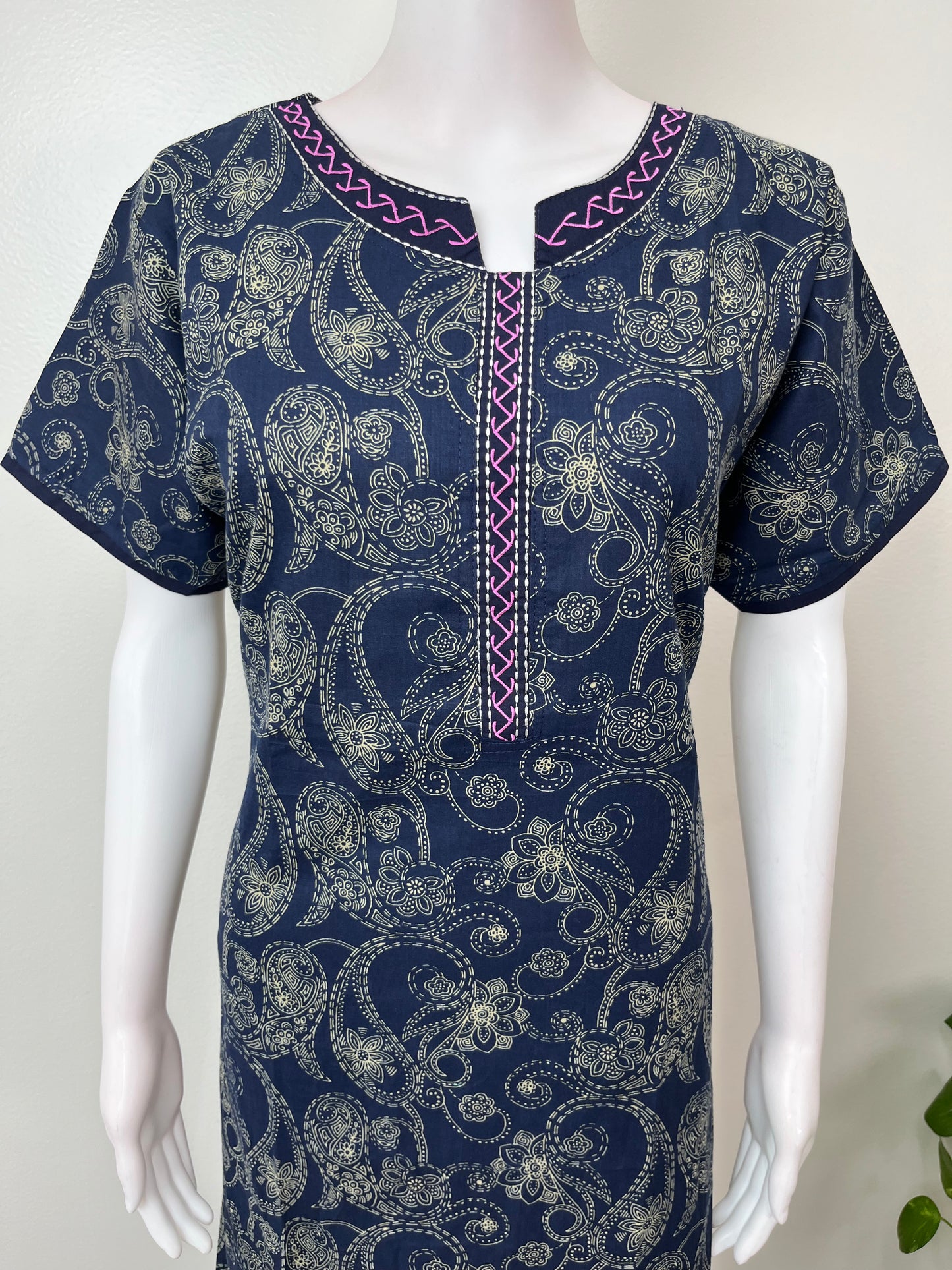 Navy Blue A-Line Pure Cotton Nighty