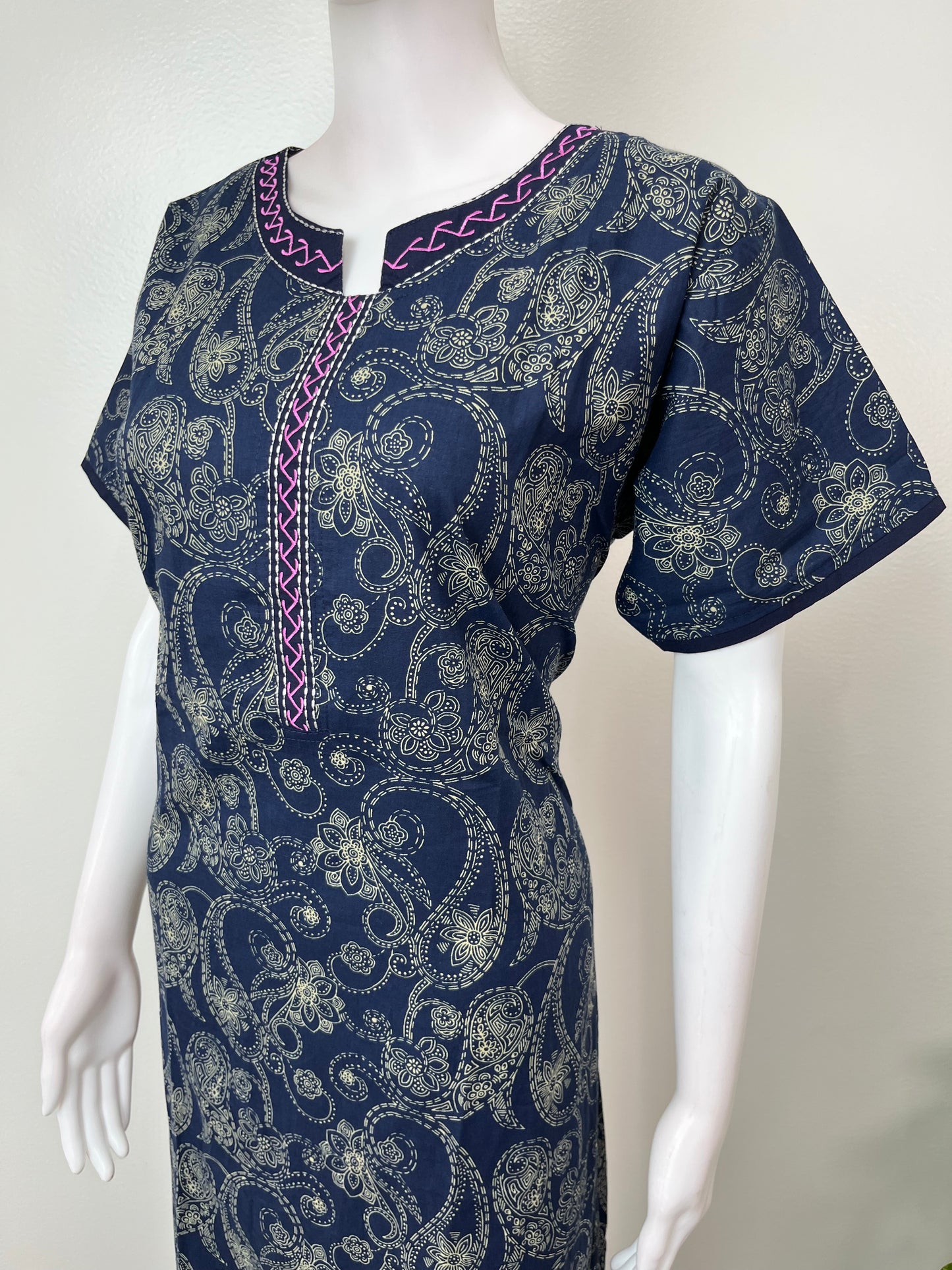 Navy Blue A-Line Pure Cotton Nighty