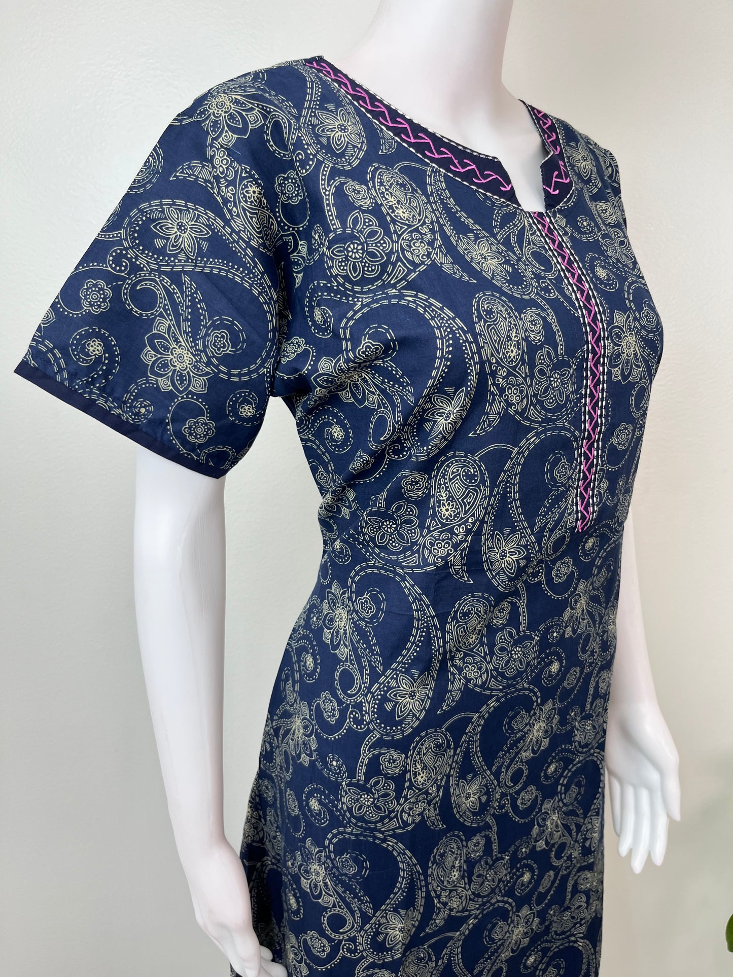 Navy Blue A-Line Pure Cotton Nighty
