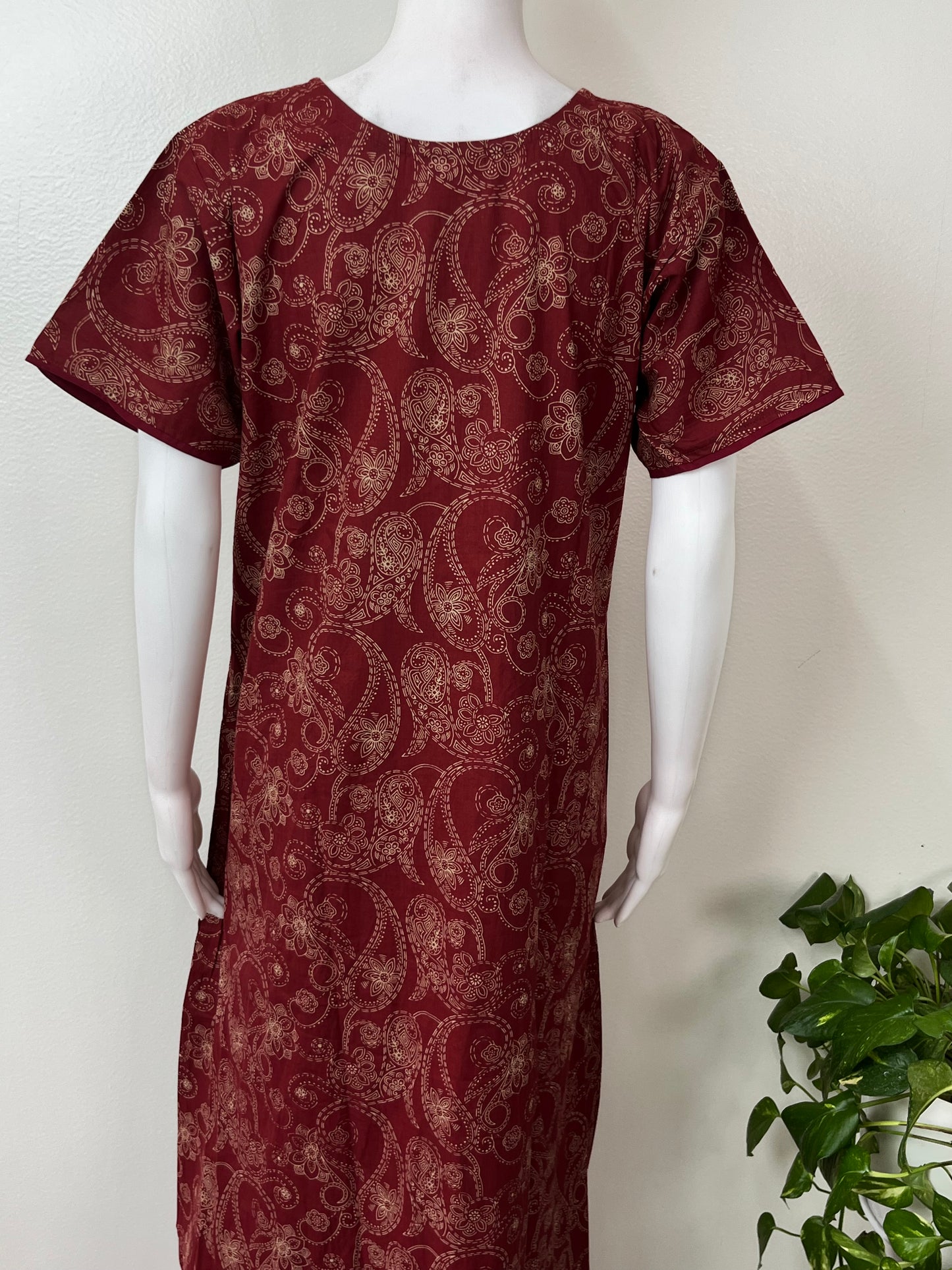 Maroon Elegant Embroidered 100% Cotton Nighty