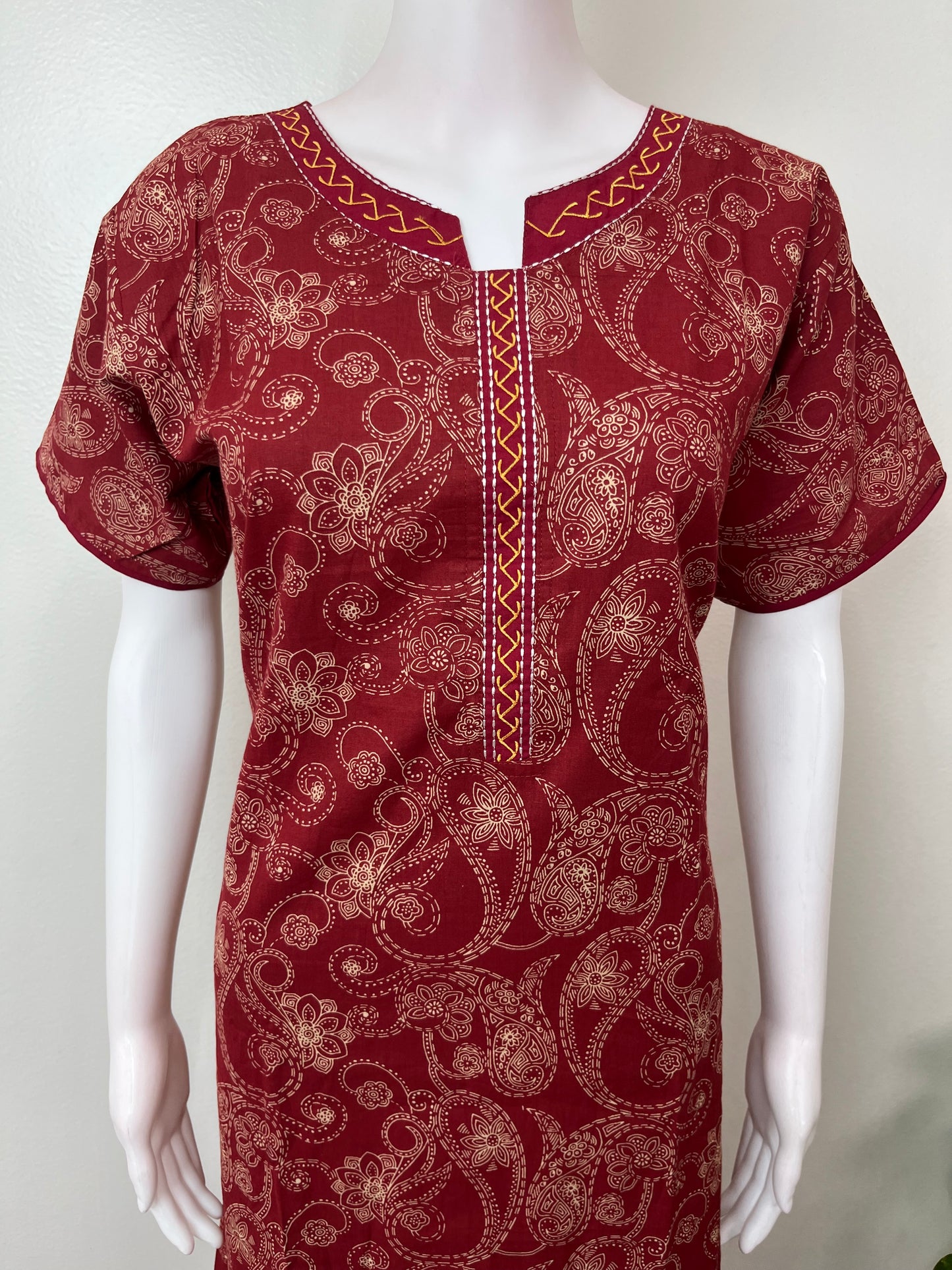 Maroon Elegant Embroidered 100% Cotton Nighty