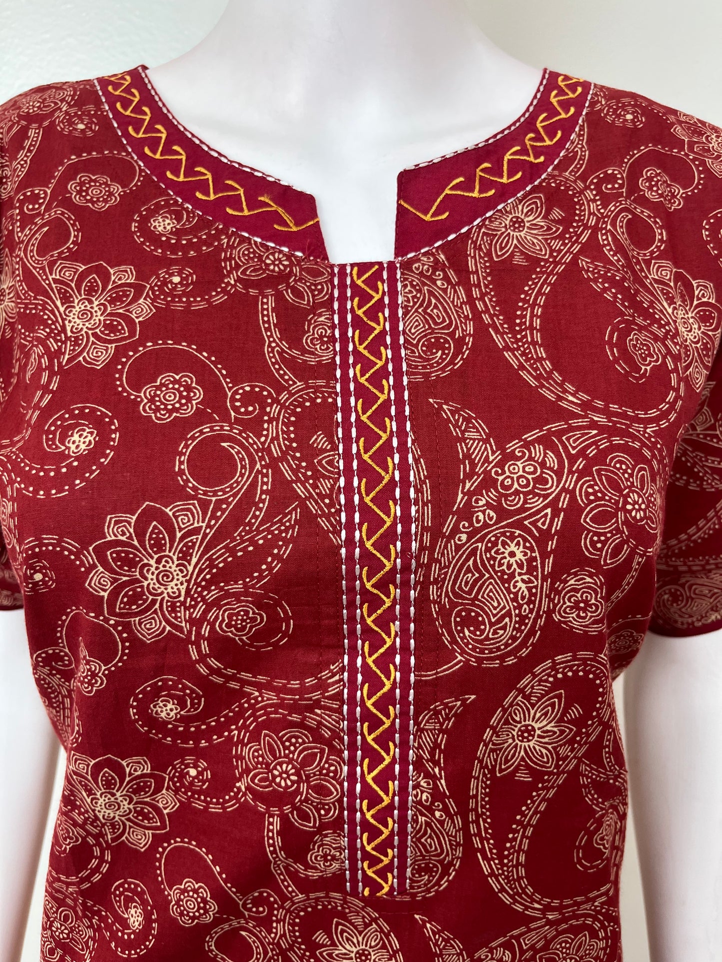 Maroon Elegant Embroidered 100% Cotton Nighty