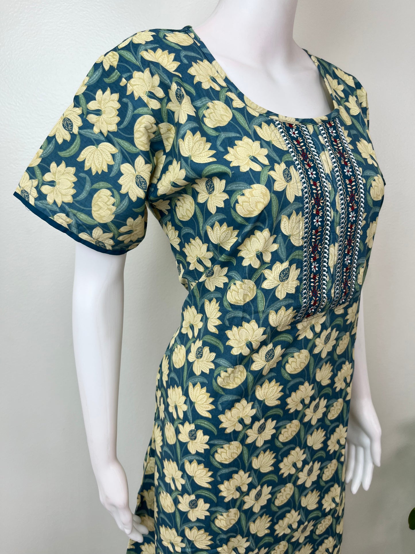 Blue 100% Cotton Nighty with Contrast Print
