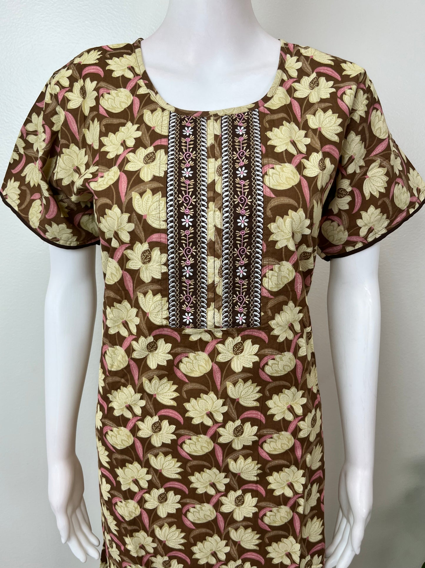 Brown A-Line Pure Cotton Nightgown