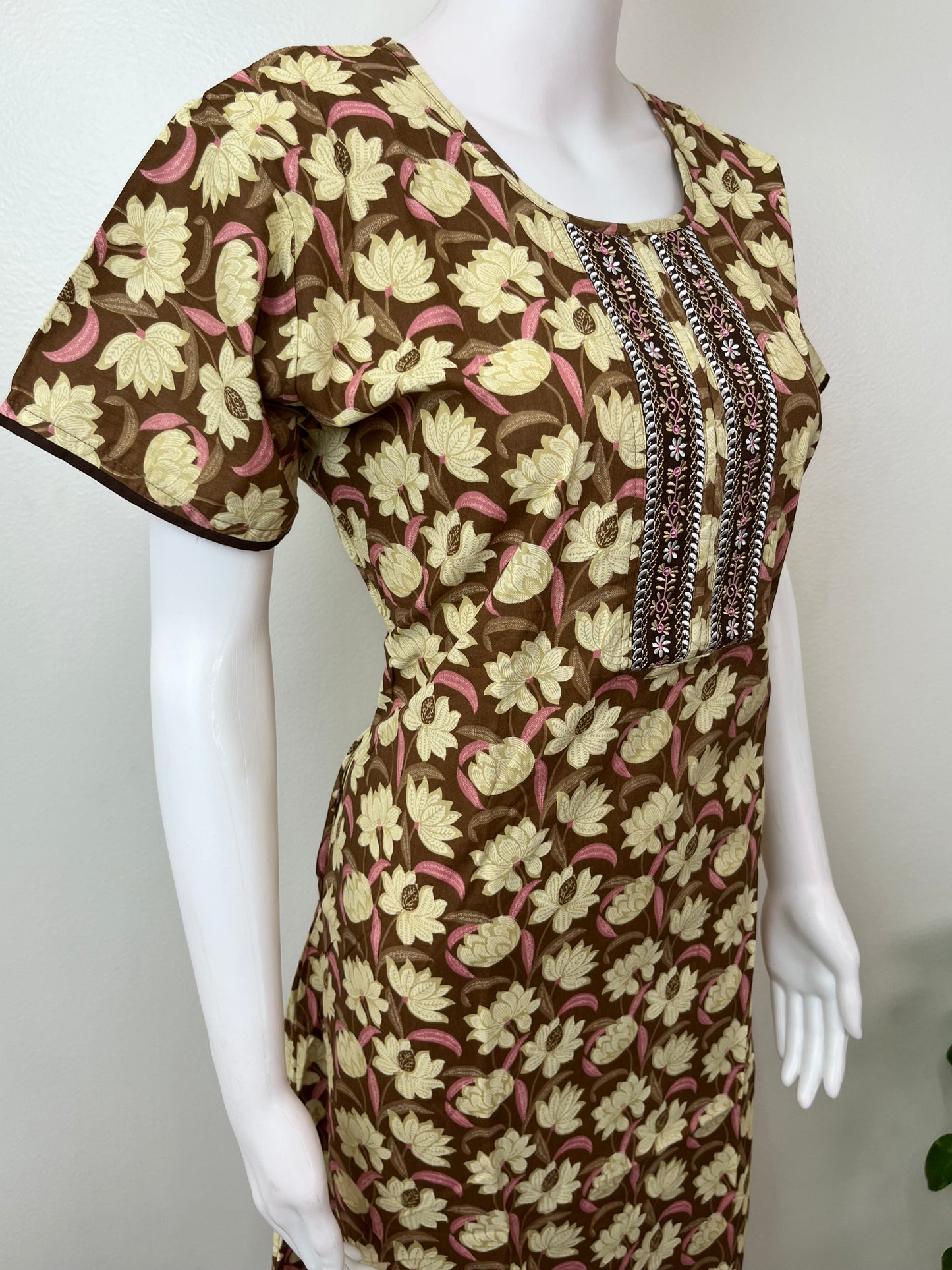 Brown A-Line Pure Cotton Nightgown