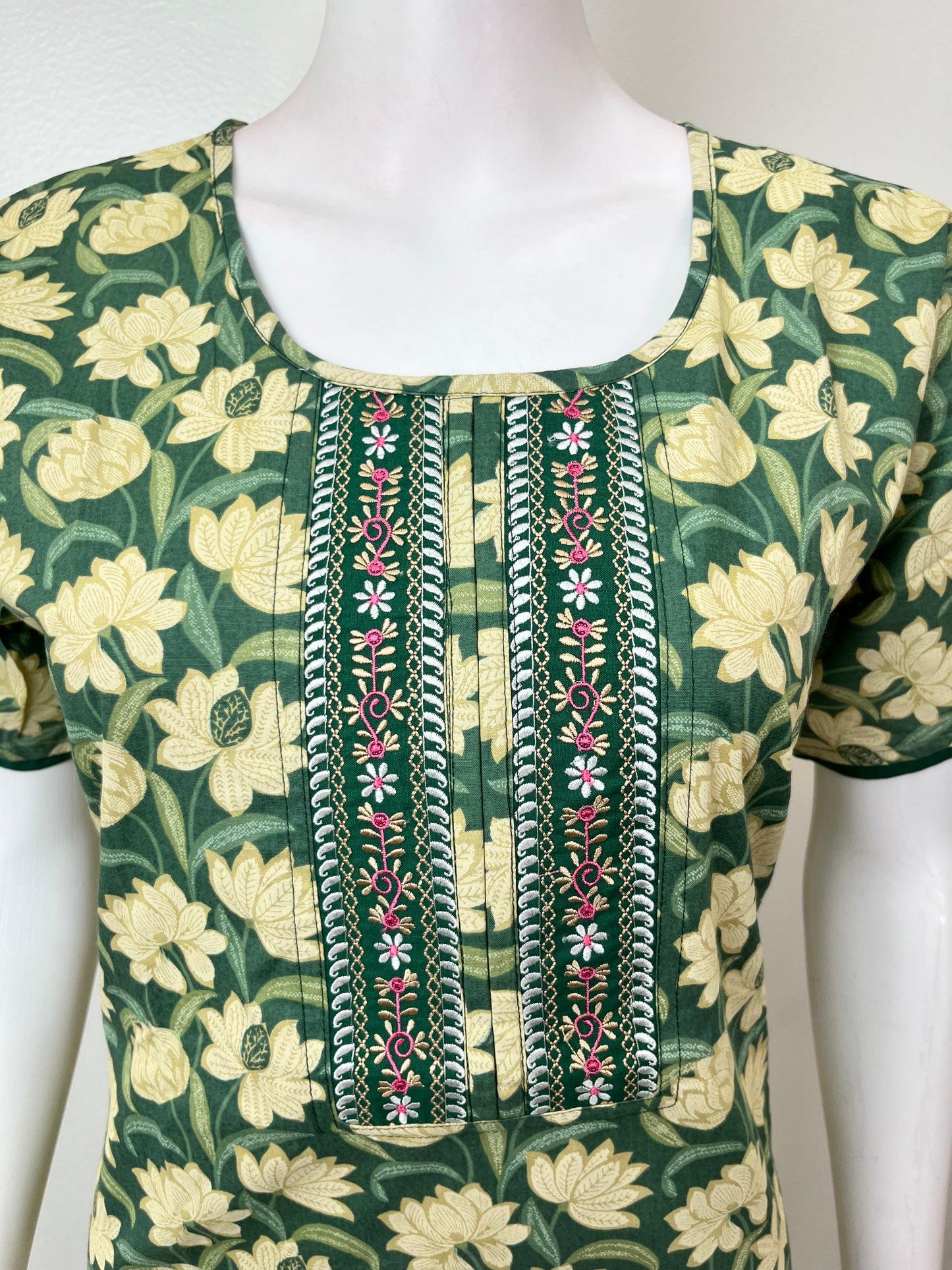 Green Floral Pure Cotton Women's Nighty