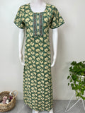 Green Floral Pure Cotton Women's Nighty