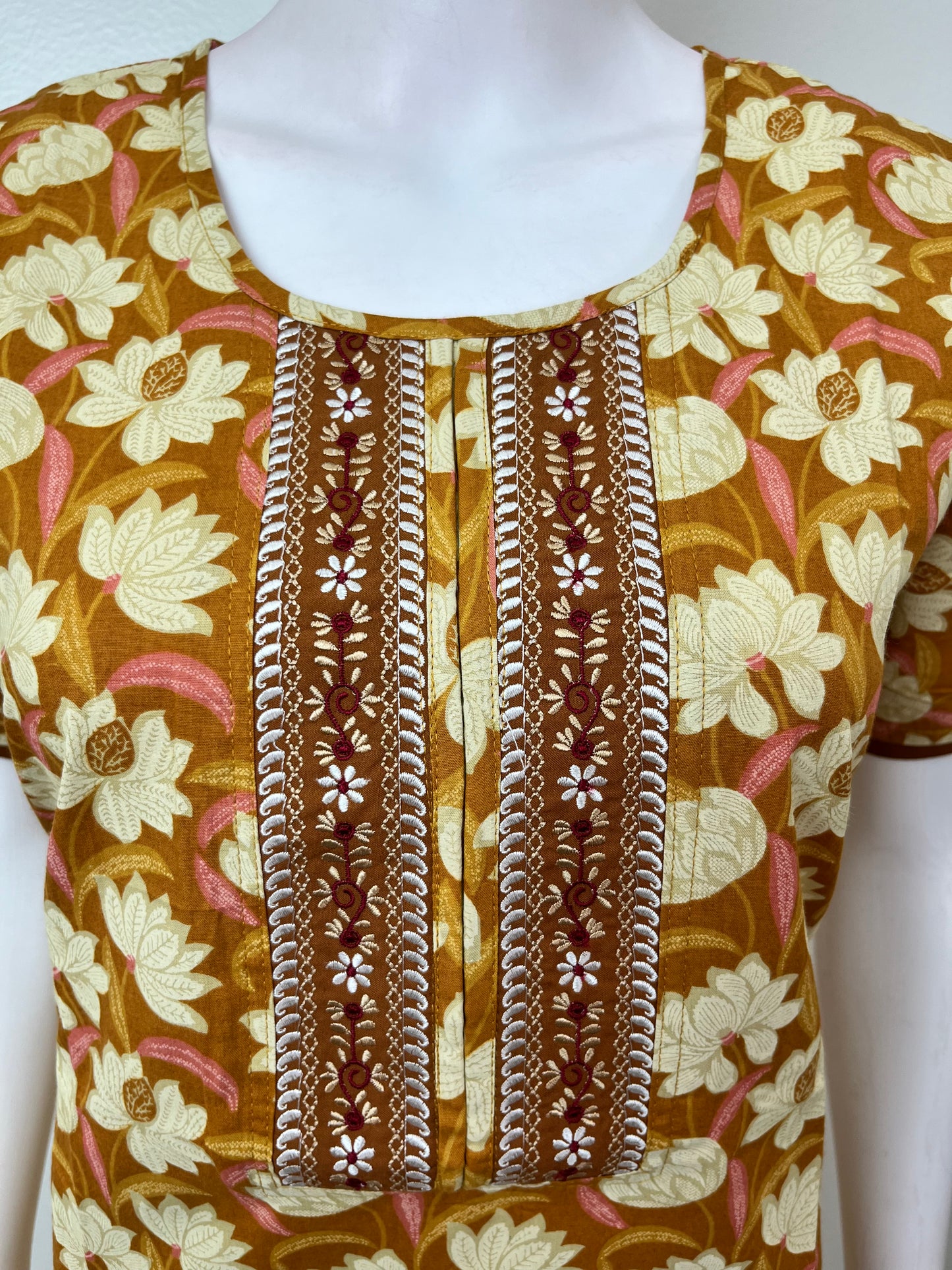 Yellow Floral Printed Pure Cotton Nightgown