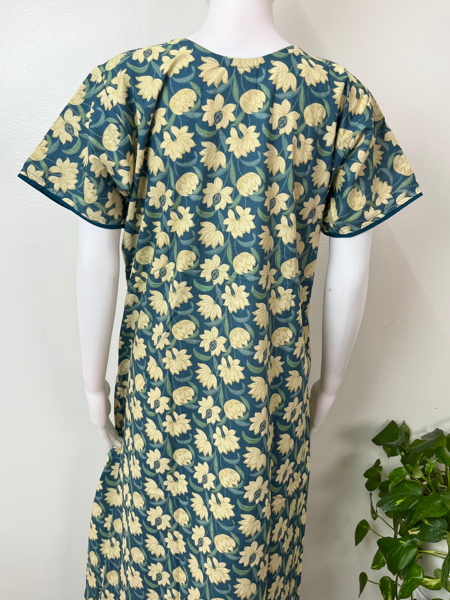 Blue 100% Cotton Nighty with Contrast Print