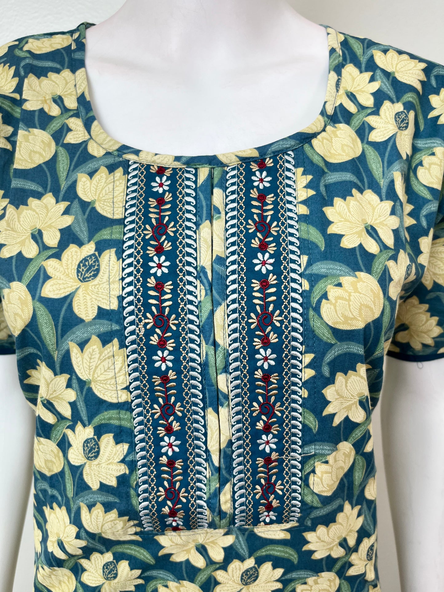 Blue 100% Cotton Nighty with Contrast Print