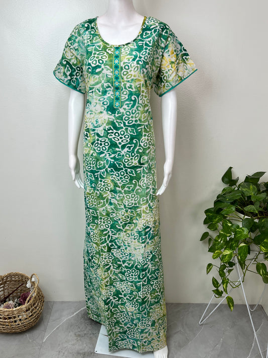 Green Batik Printed 100% Cotton Nightgown