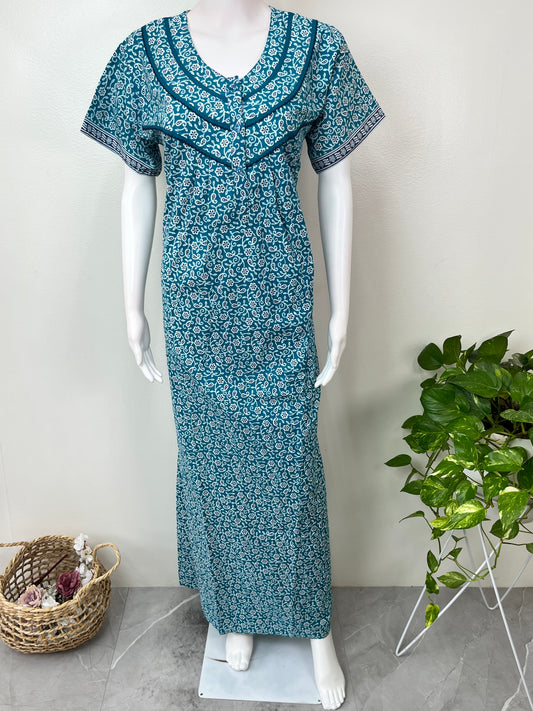 Teal Pleated Style 100% Cotton Nighty