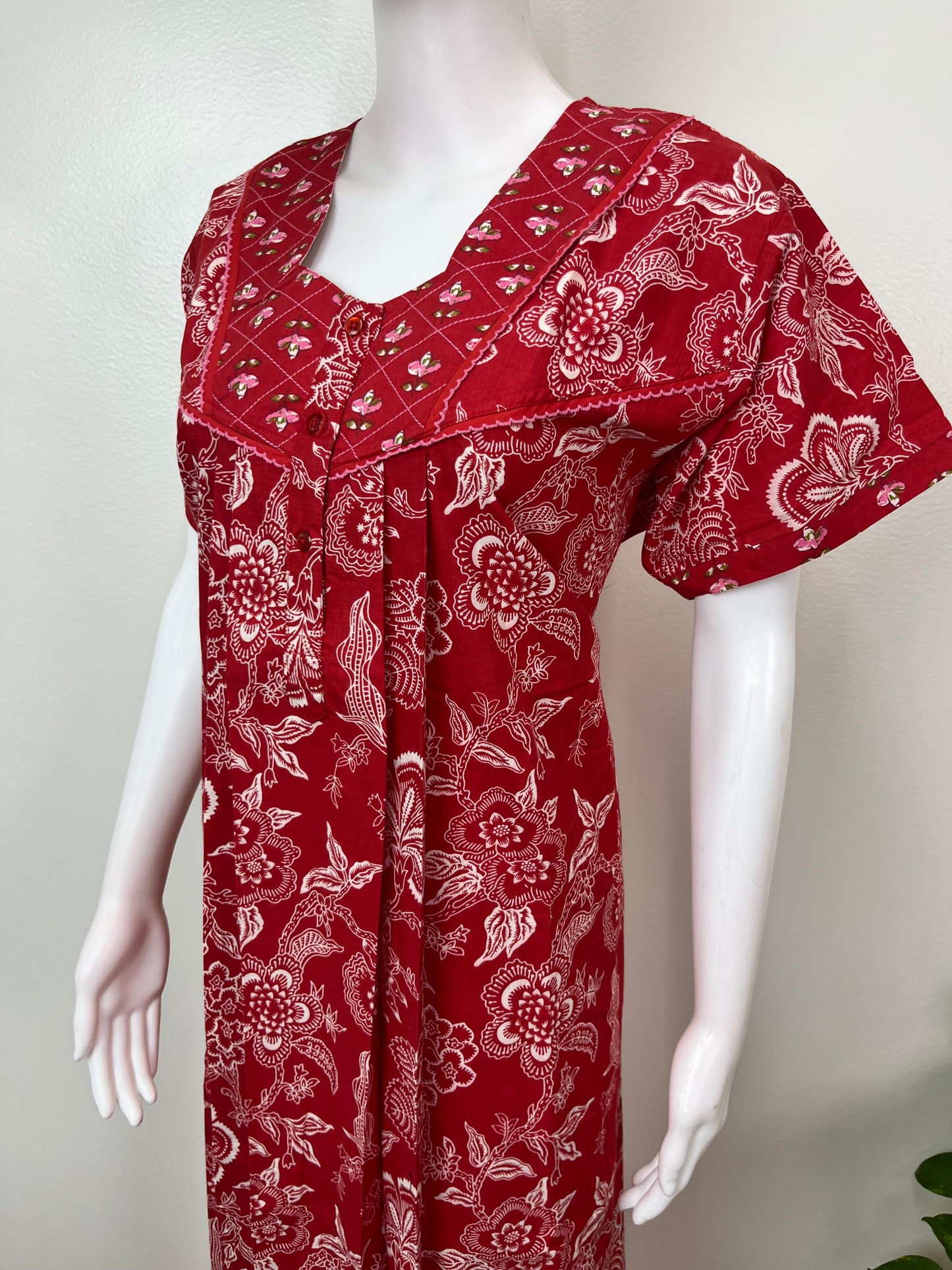 Red Pure Cotton Nighty Elegant & Breathable