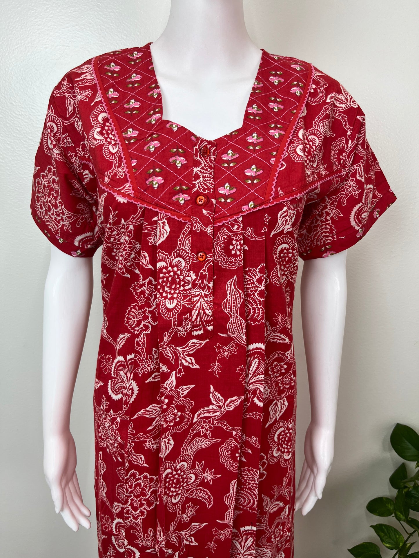 Red Pure Cotton Nighty Elegant & Breathable