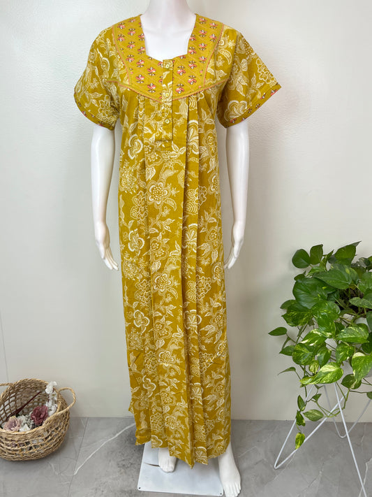 Yellow 100% Cotton Nighty for Women