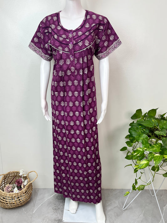 Purple Pure Cotton Nightgown Soft & Comfortable