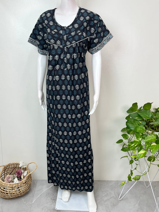 Black Pure Cotton Nightgown Elegant & Breathable