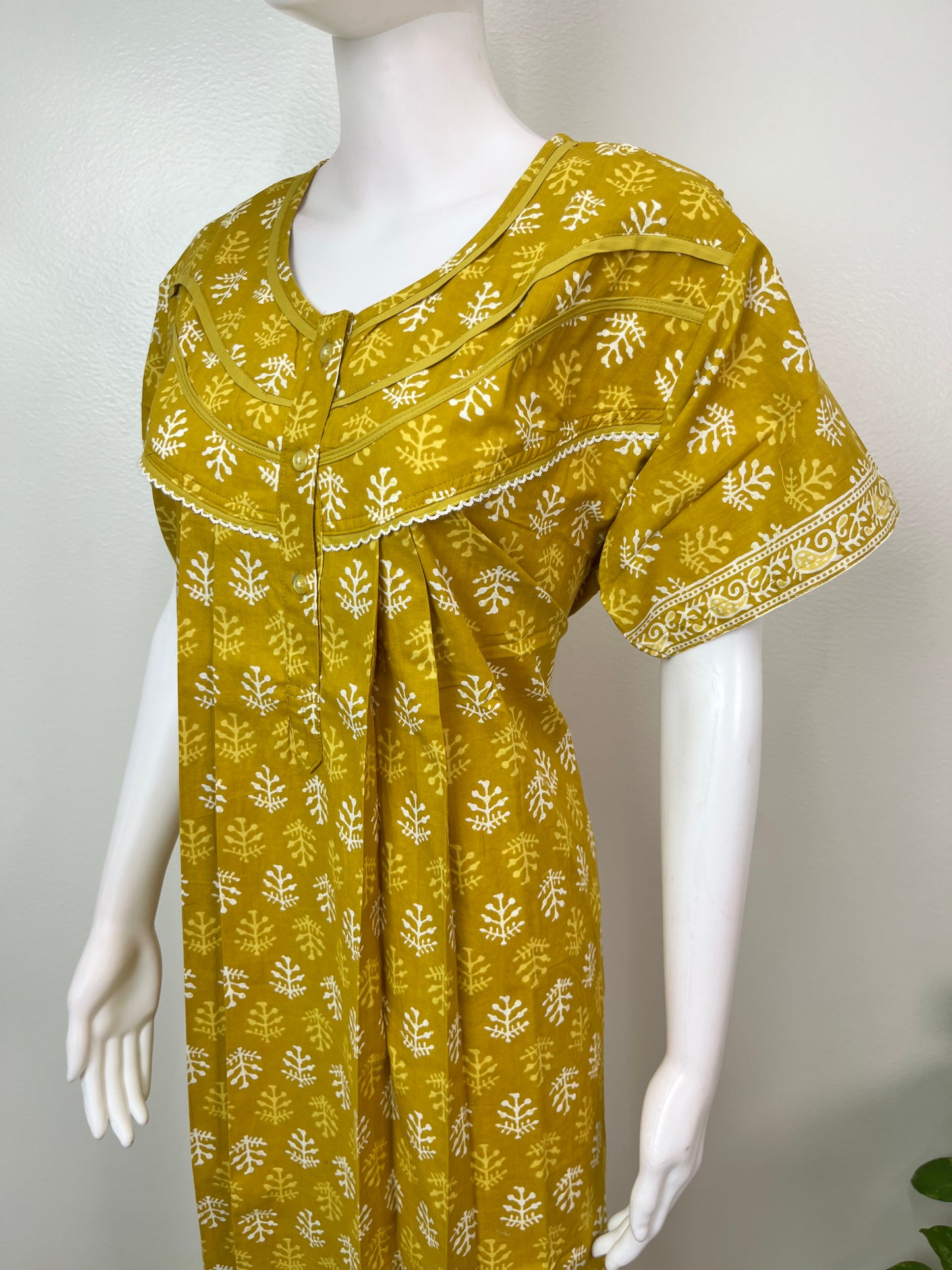 Yellow Pleated Style 100% Cotton Nighty