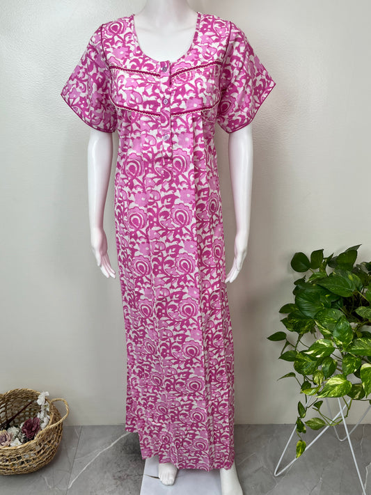 Pink Pure Cotton Nightgown Soft & Breathable