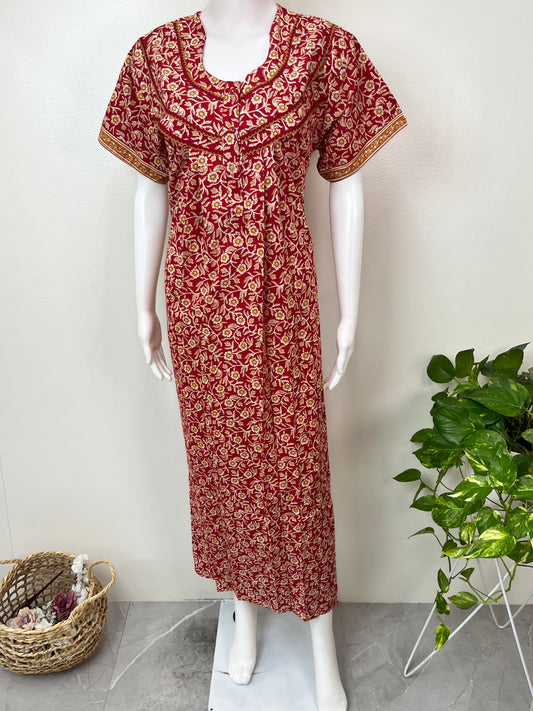 Red Pure Cotton Nighty for Women