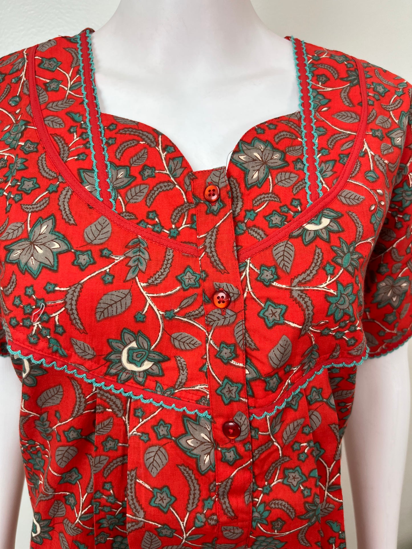Red Pure Cotton Nightgown Soft & Comfortable