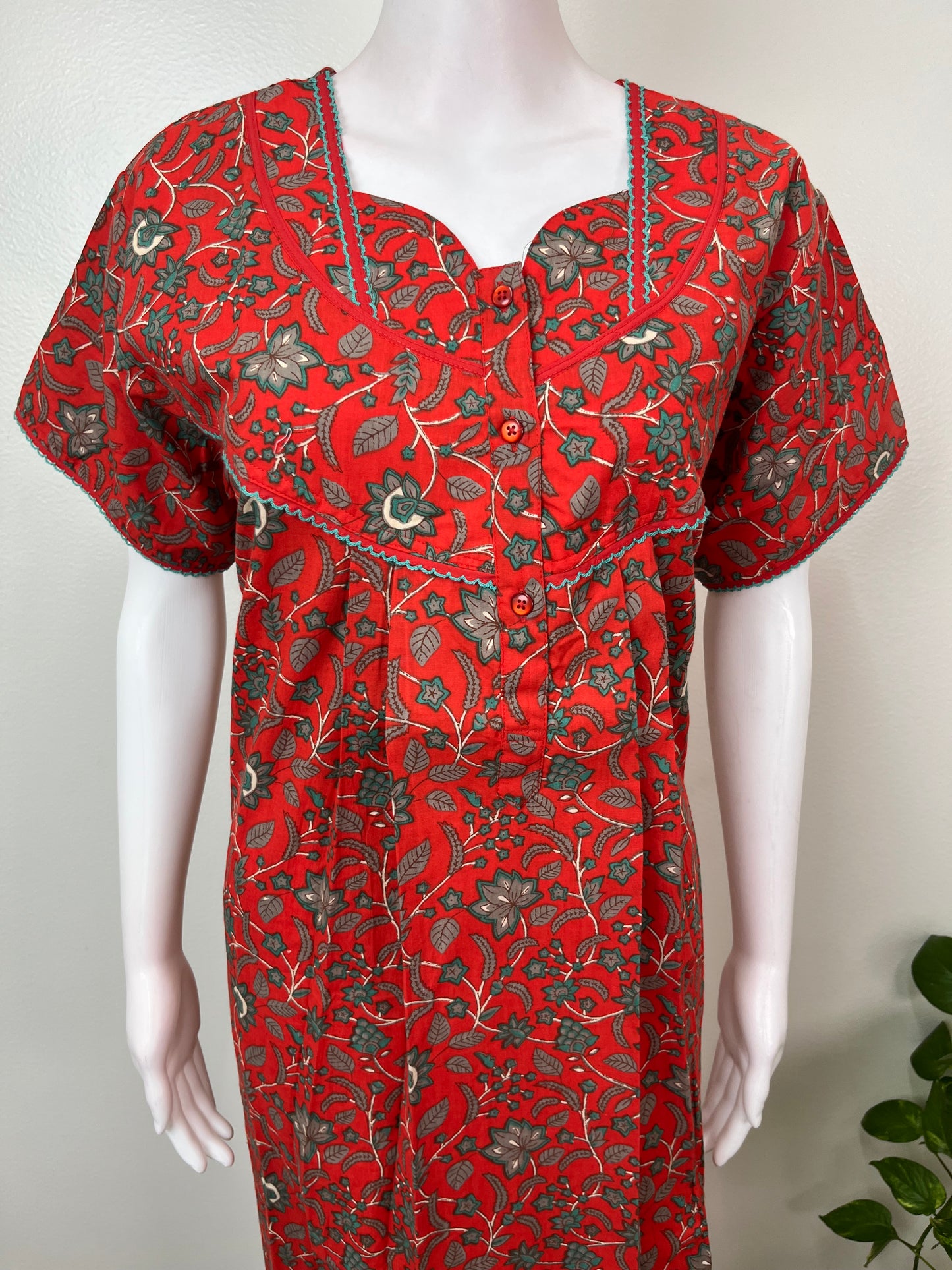 Red Pure Cotton Nightgown Soft & Comfortable