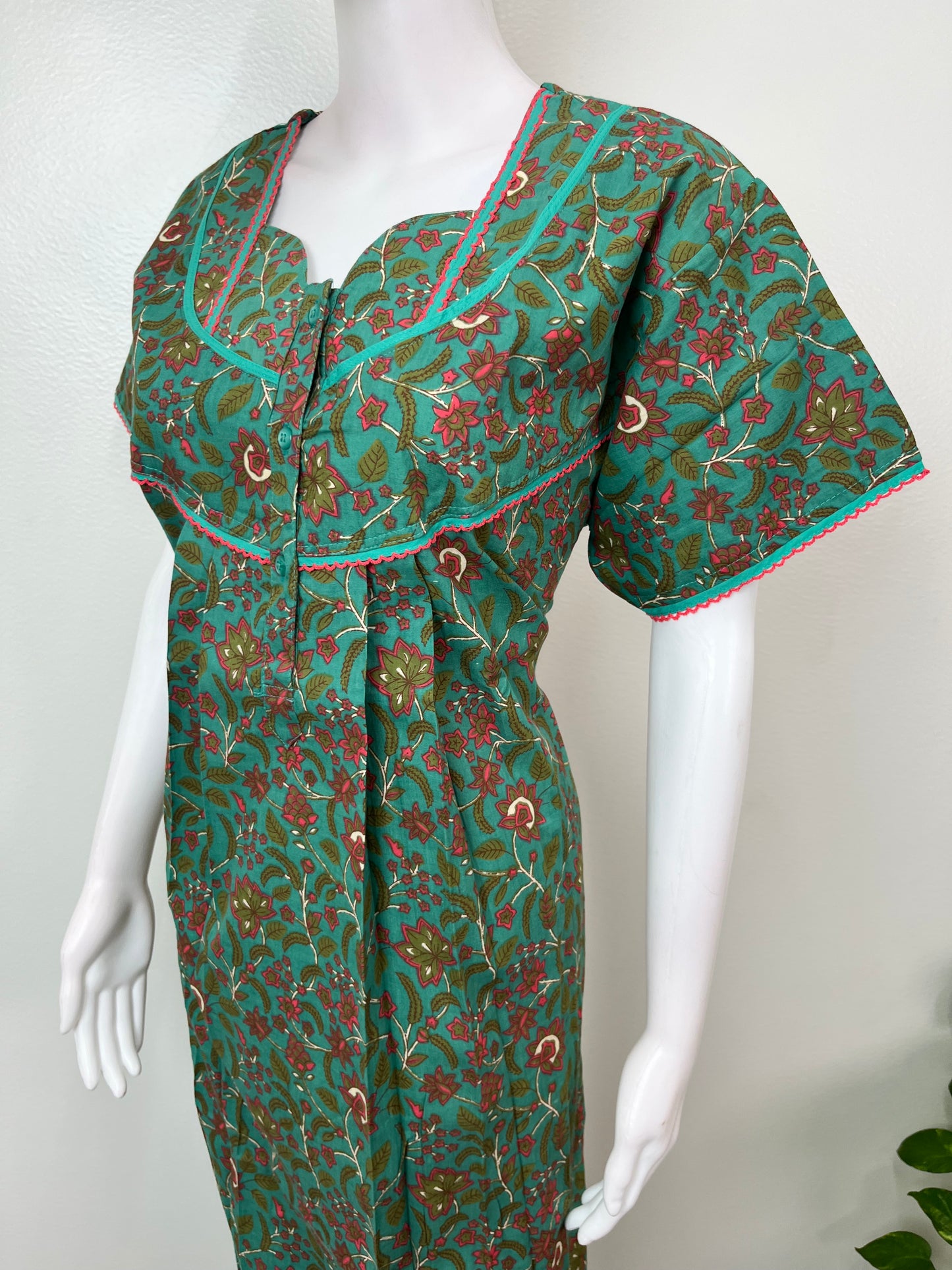 Green Floral Printed 100% Cotton Nighty