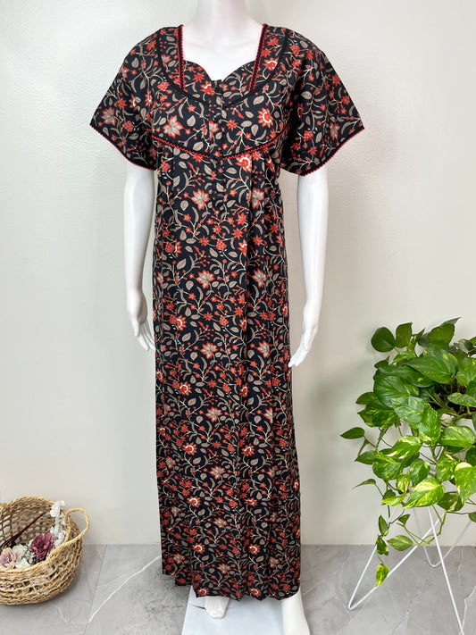 Black Elegant Pure Cotton Nighty for Women