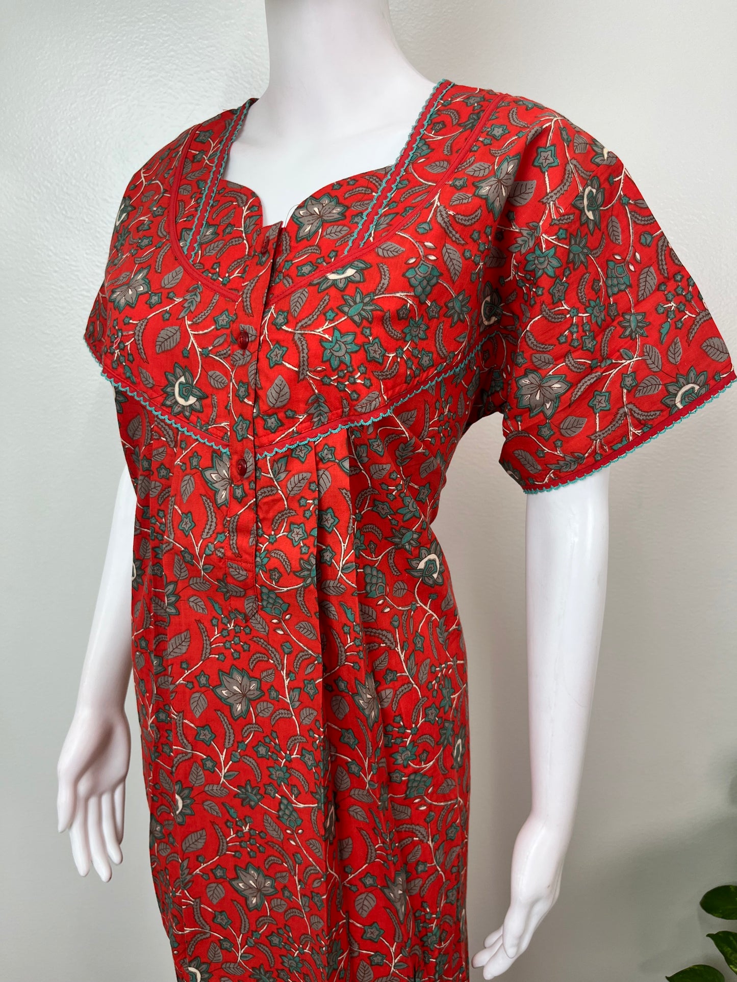 Red Pure Cotton Nightgown Soft & Comfortable