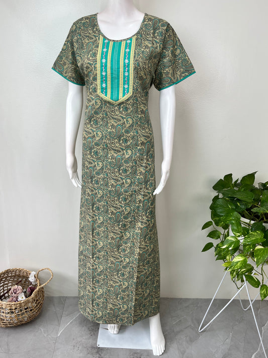 Teal Embroidered 100% Cotton Nightgown