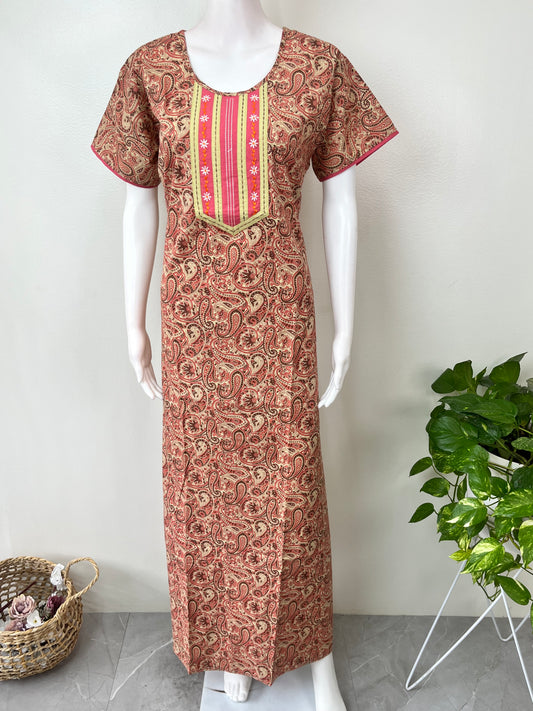 Maroon Printed 100% Cotton Nighty