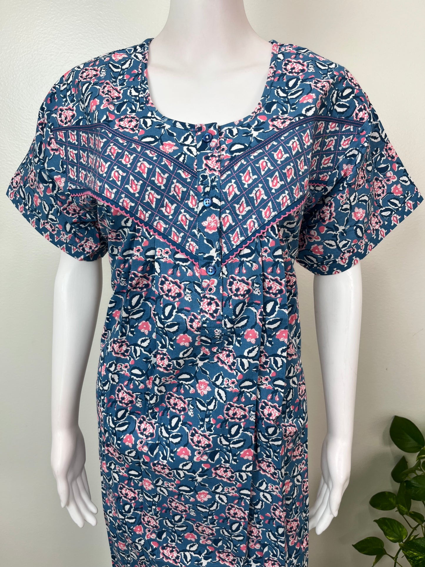 Navy Blue 100% Cotton Nightgown for Women