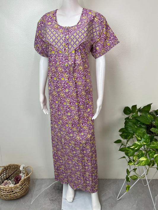Purple 100% Cotton Nighty Elegant & Breathable