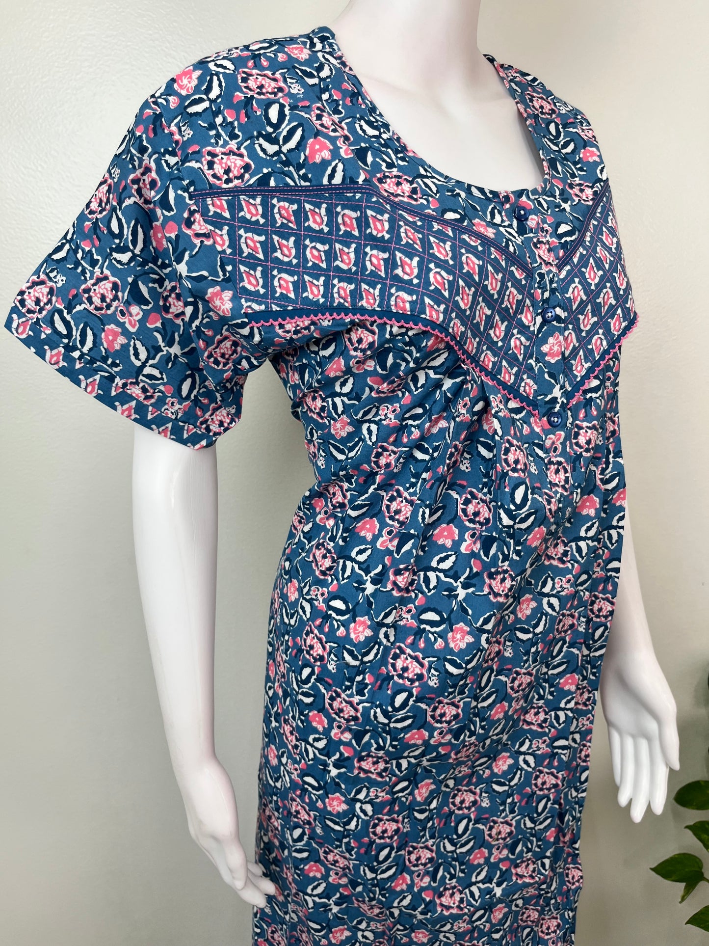 Navy Blue 100% Cotton Nightgown for Women