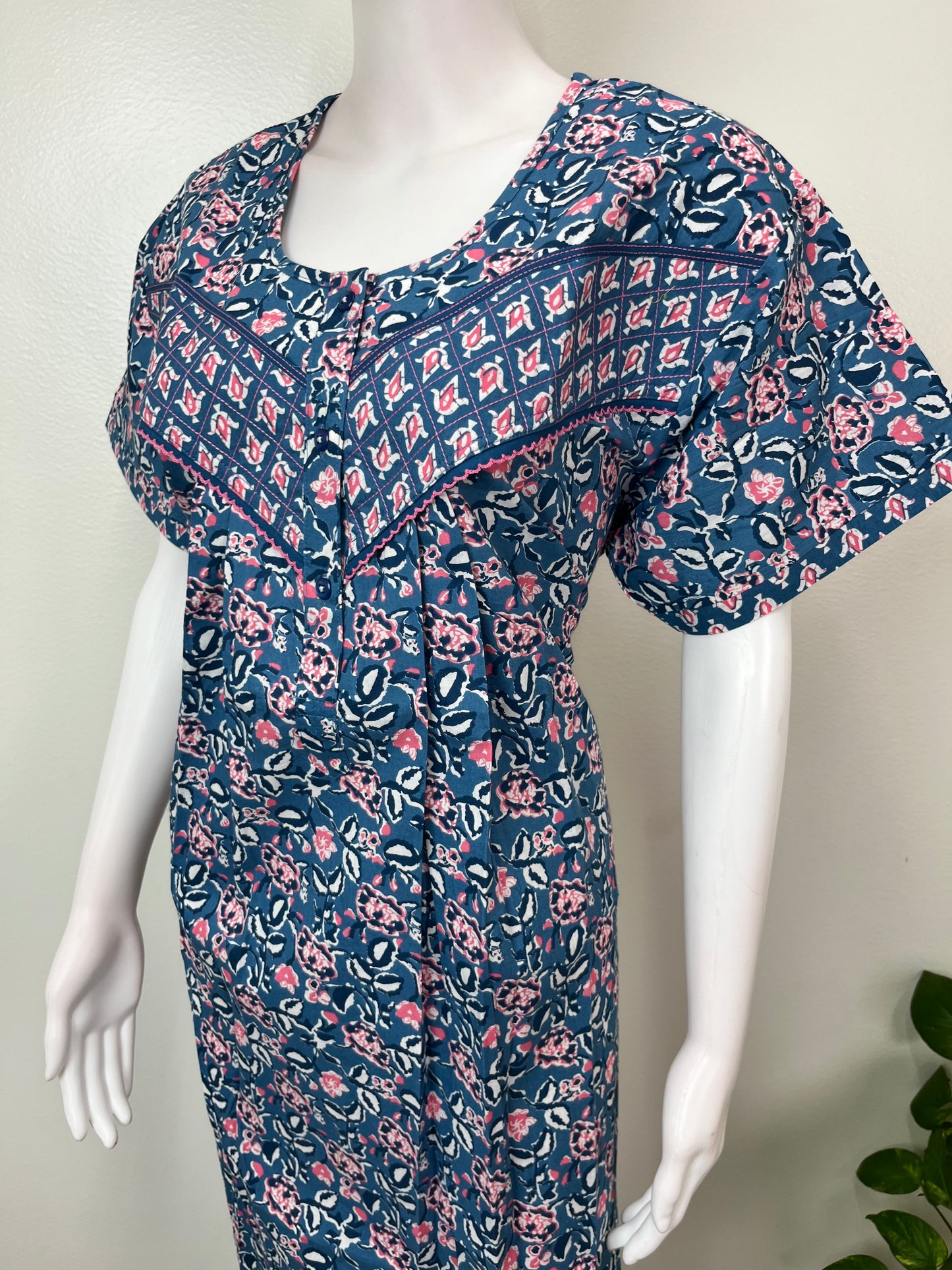 Navy Blue 100% Cotton Nightgown for Women